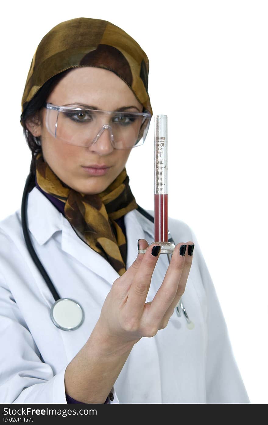 Cute muslim doctor working in lab. Cute muslim doctor working in lab