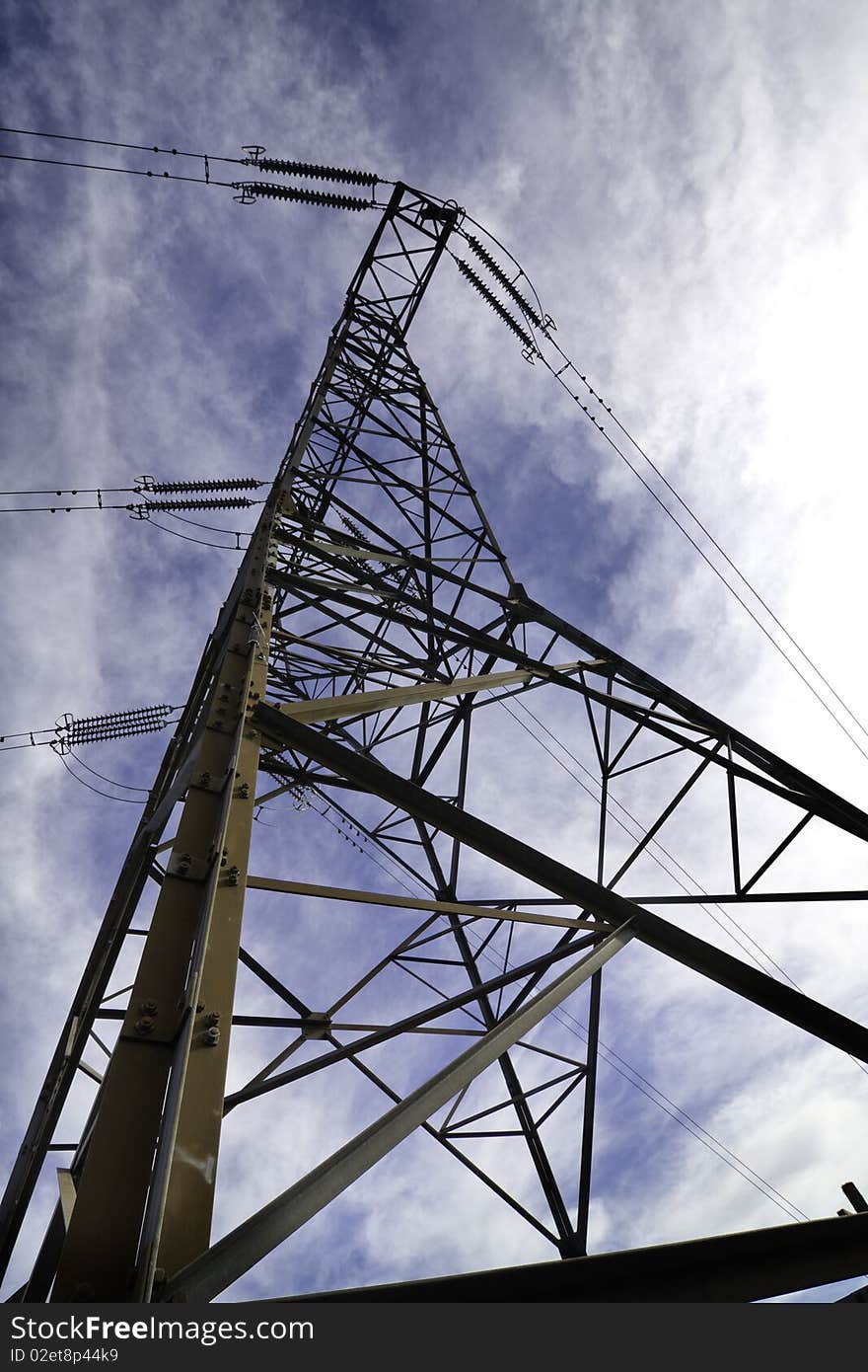 Low, wide angle of a electric power tower. Low, wide angle of a electric power tower