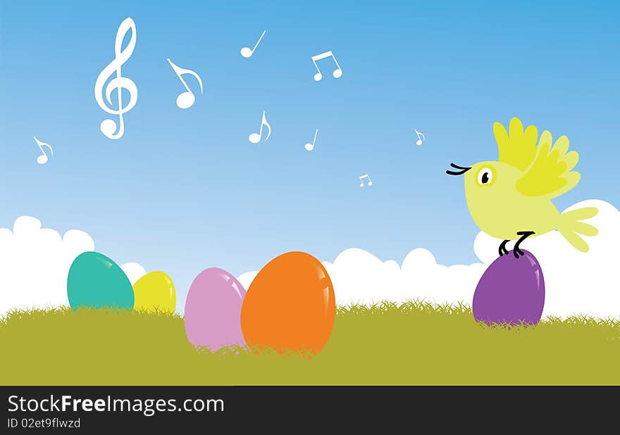 Bird singing an easter song