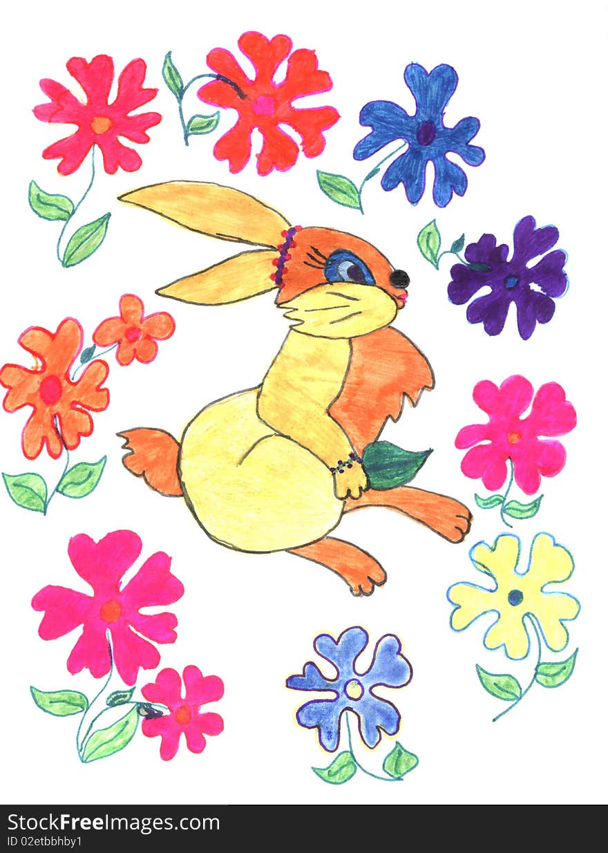 Rabbit And Flowers, Sketch