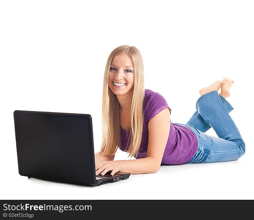 Woman On The Floor With Laptop