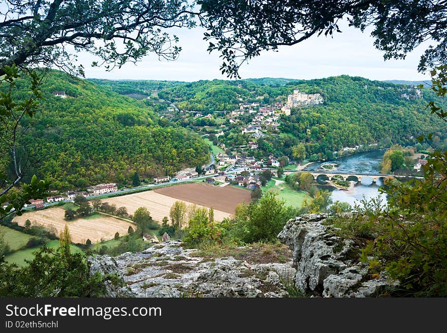 Chateaux Castelnaud and village, Dordogne, Perigord noir, France. Chateaux Castelnaud and village, Dordogne, Perigord noir, France.