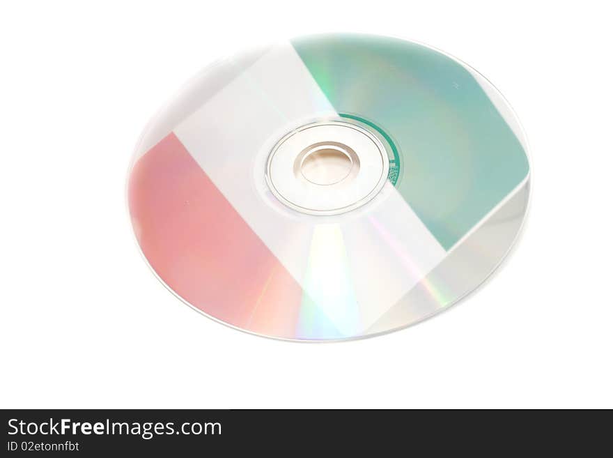 CD with reflex of Italian flag on white. CD with reflex of Italian flag on white