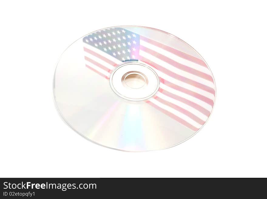 CD with reflex of USA flag on white. CD with reflex of USA flag on white