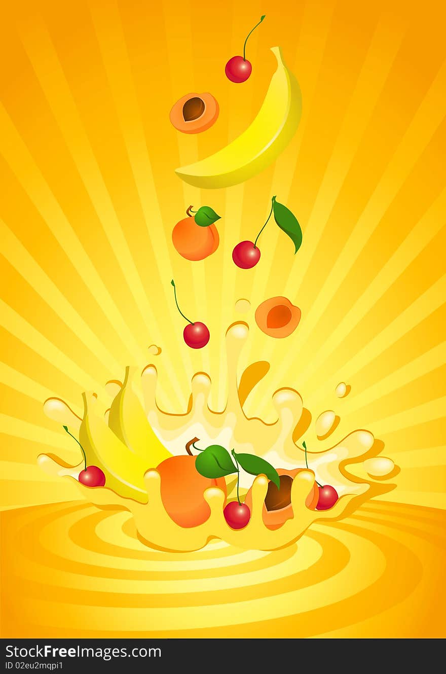 Tasty fruit in yoghurt on an abstract background