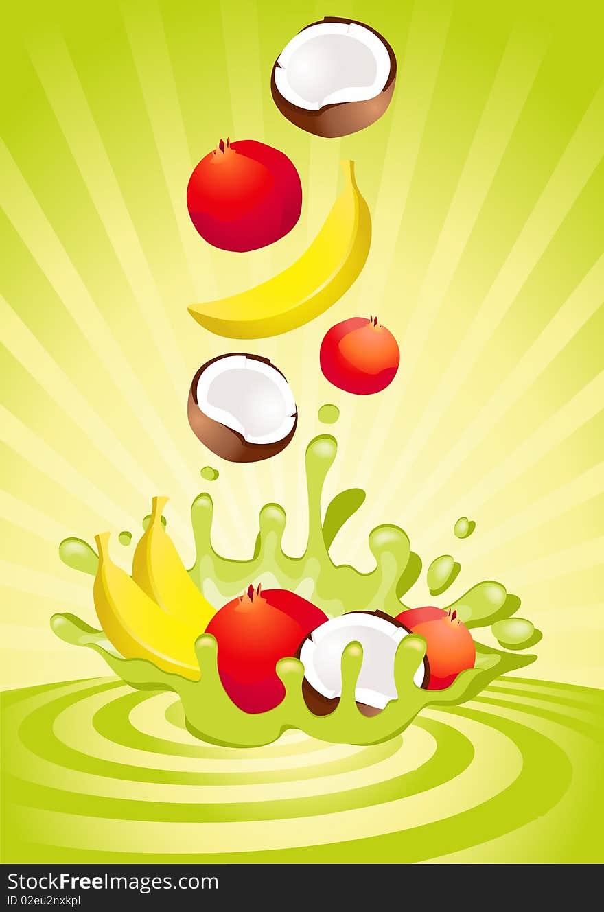 Tasty fruit in yoghurt on an abstract background