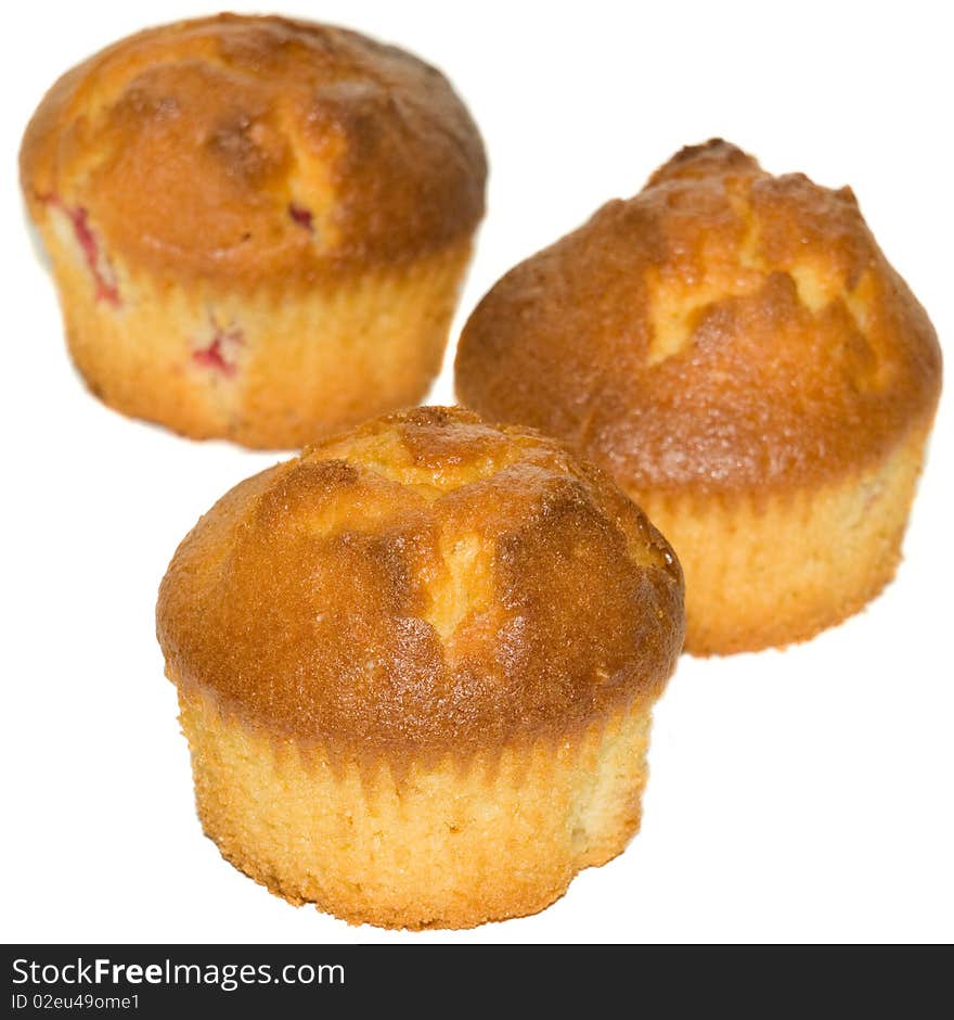 Three cupcake on a white background.