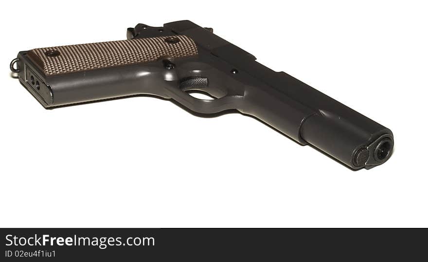 45 caliber pistol isolated over white