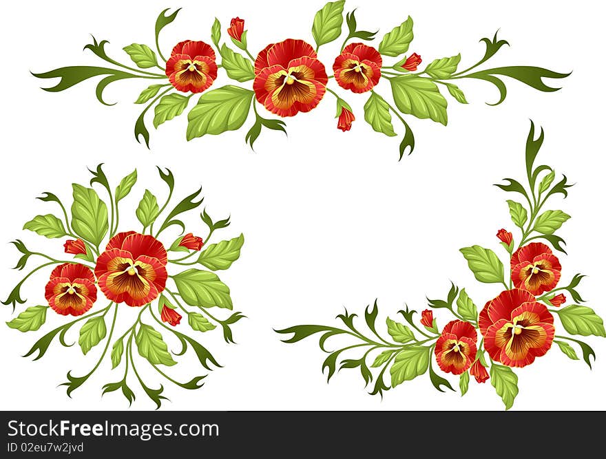 Colorful pansies vector floral image. Colorful pansies vector floral image