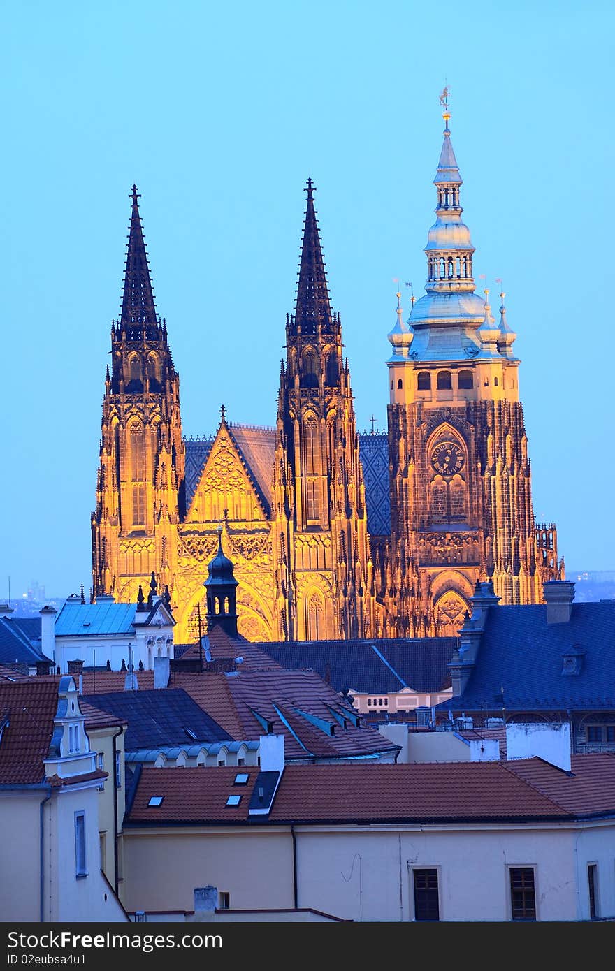 Colorful Prague Gothic Castle In The Night