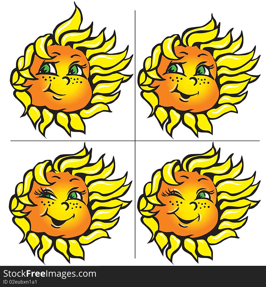 Vector funny sunflowers with a smile