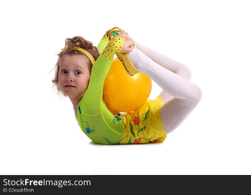 Young the girl-gymnast on white background