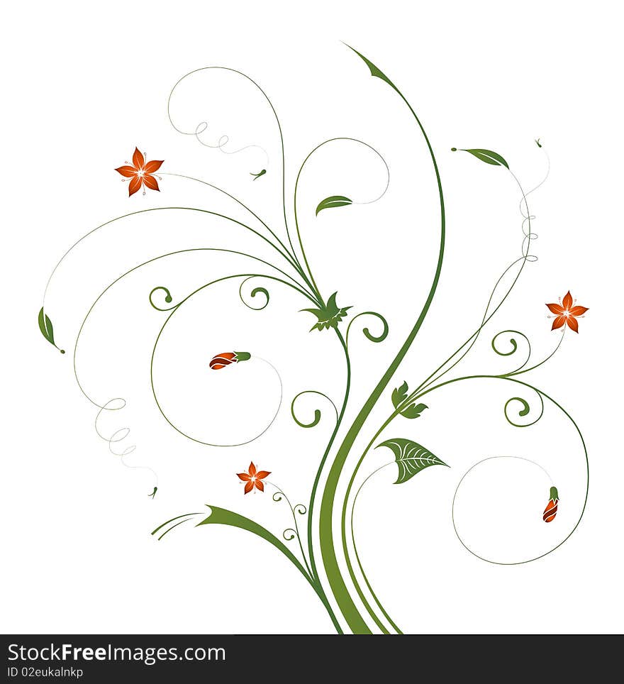 Drawing of beautiful flower with green leaves