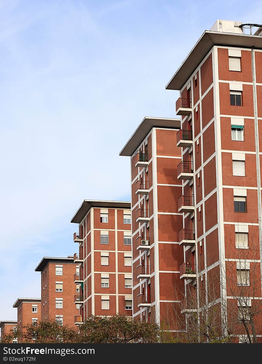 Many similar red storey house from Barcelona(Spain)