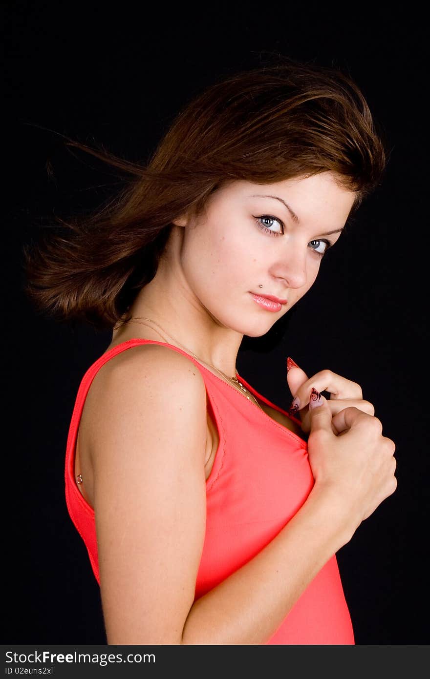 Portrait young girl in red dress