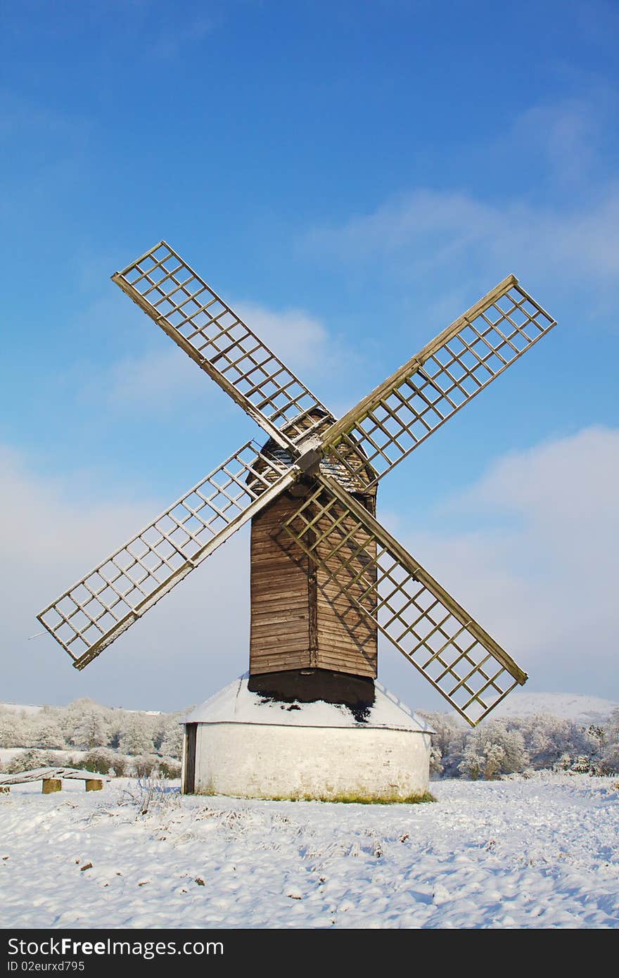 Windmill on a snowy day