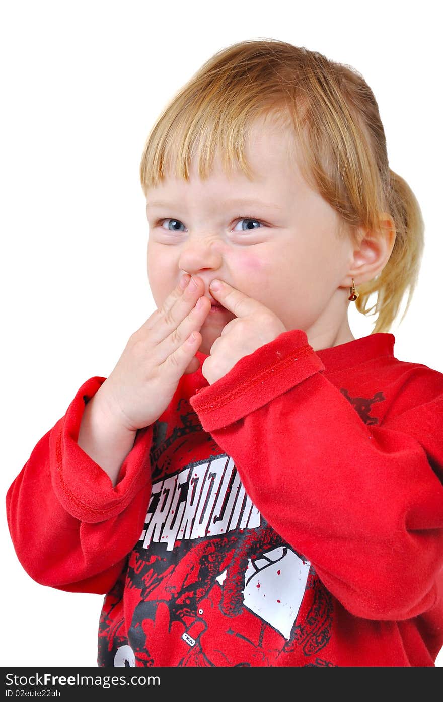 Child make funny faces on isolated background. Child make funny faces on isolated background