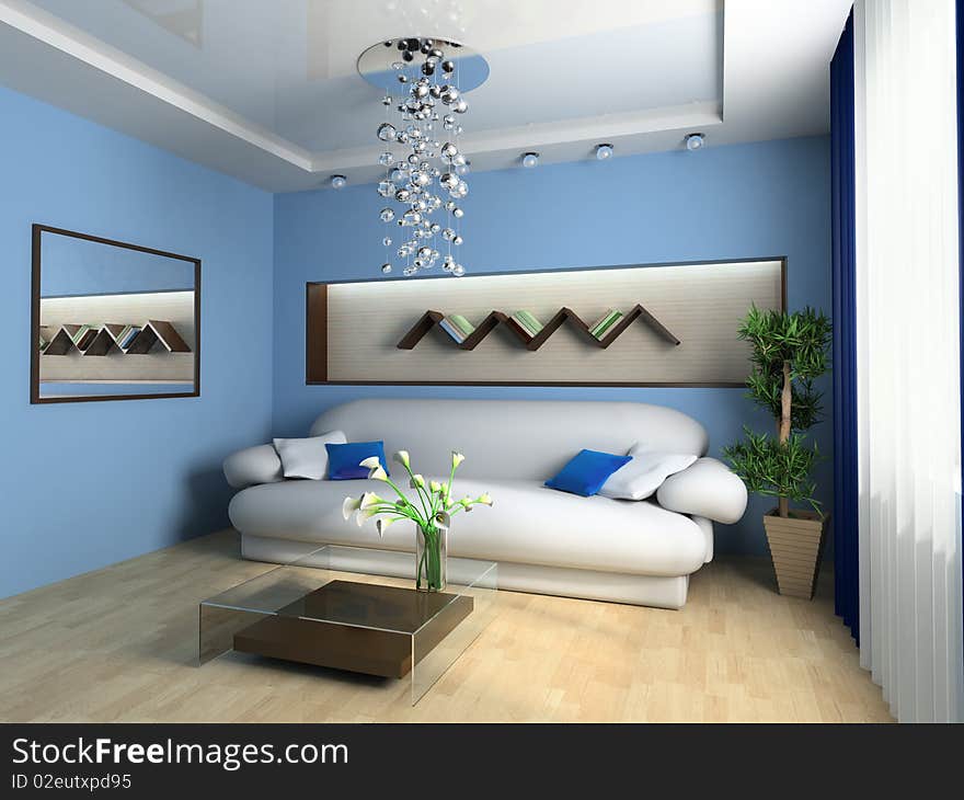 White sofa in a drawing room 3d image