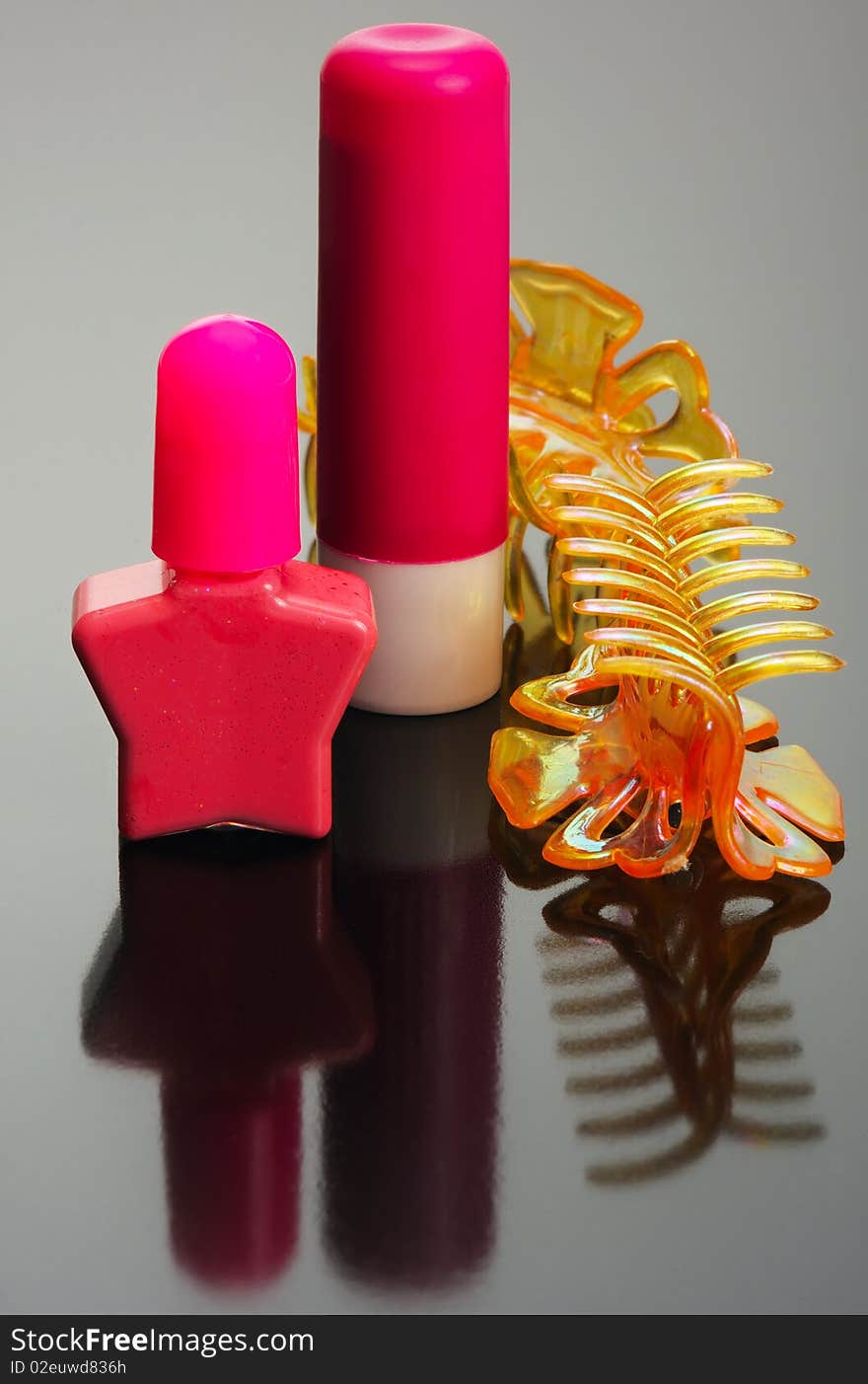 Set for girls - nail polish, lipstick and hairclips