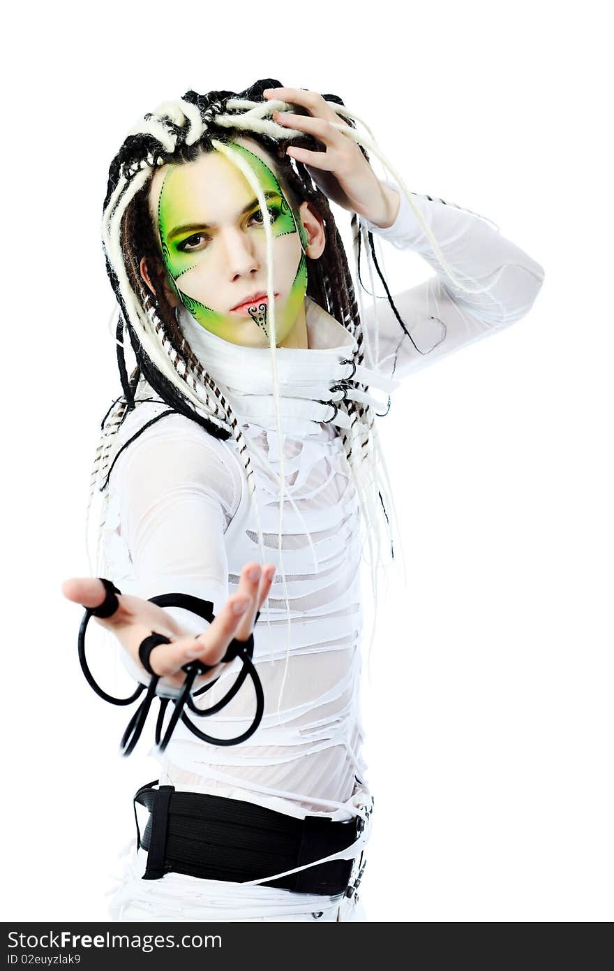 Shot of a futuristic young man with wires. Isolated over white background. Shot of a futuristic young man with wires. Isolated over white background.