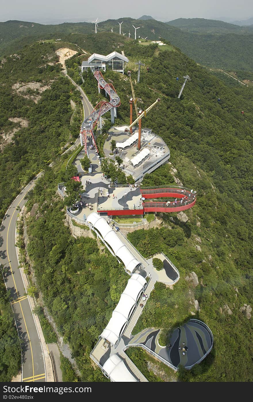 Airial view of theme park on top of the mountain