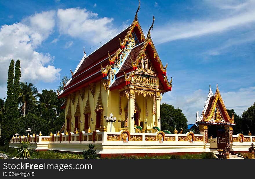 Thai Buddhist Temple building taken in Wat Namphut Tay, Trang Province, Thailand