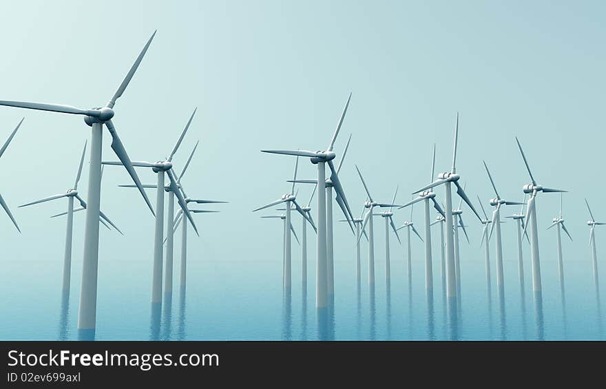 Turbines on a foggy day. Turbines on a foggy day