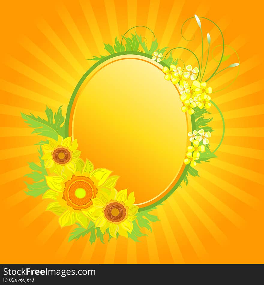 Banner with sunflowers, illustration with copy spase area