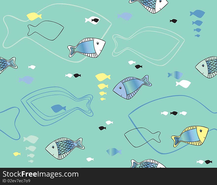 Seamless pattern with fish drawing