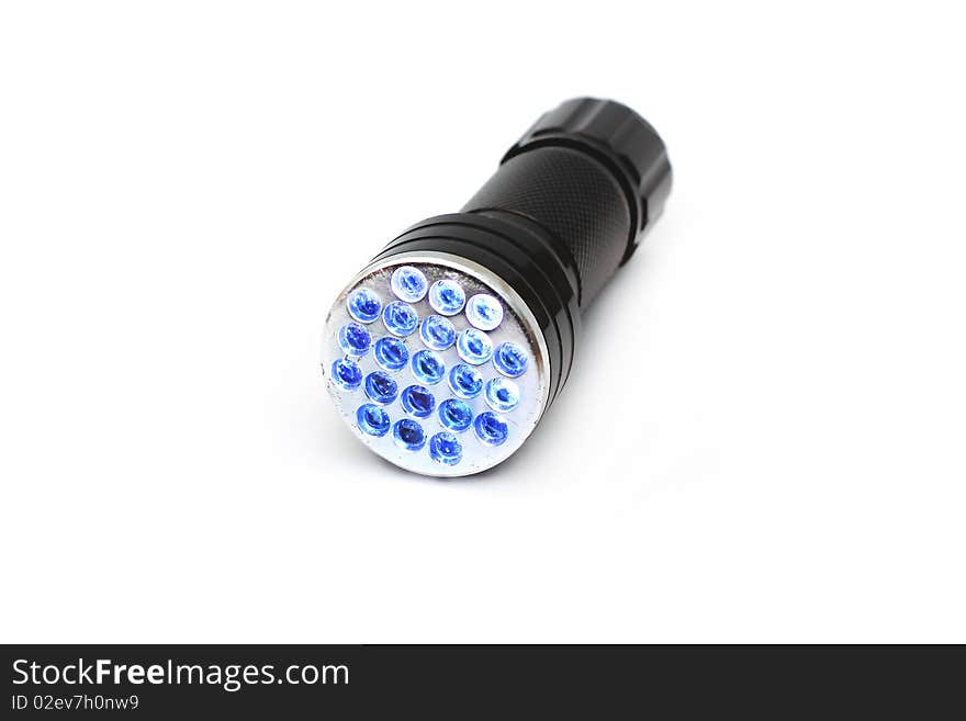 Black Flashlight Isolated on White. Black Flashlight Isolated on White