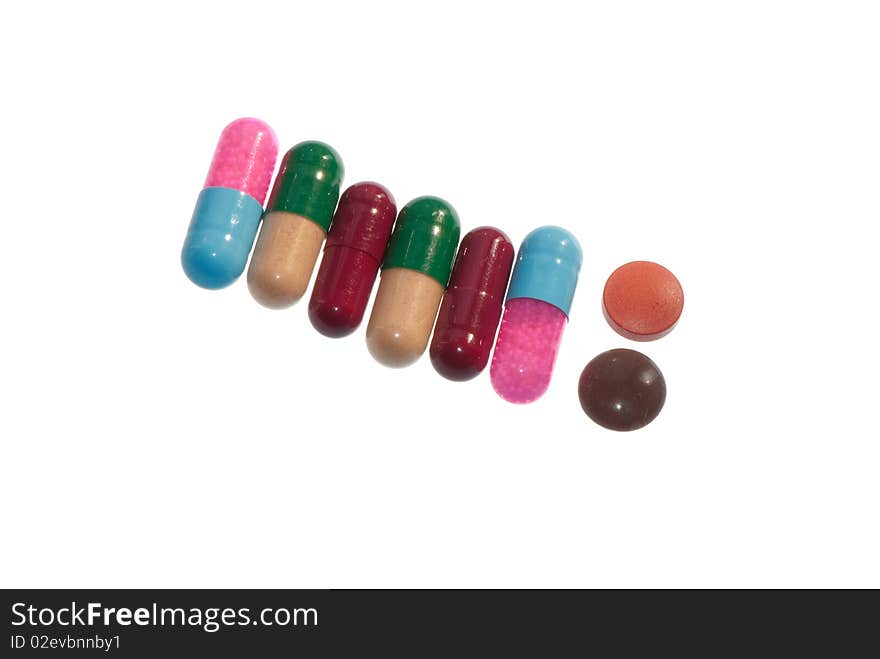 Pills different destination for treatment people as an background for drugstore advertising