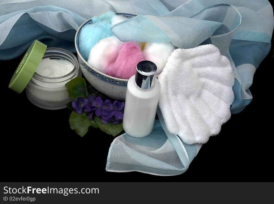 Range of creams and accessories for personal care. Range of creams and accessories for personal care