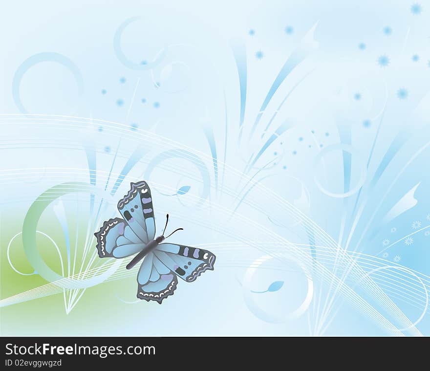 Butterfly on a blue fantasy background