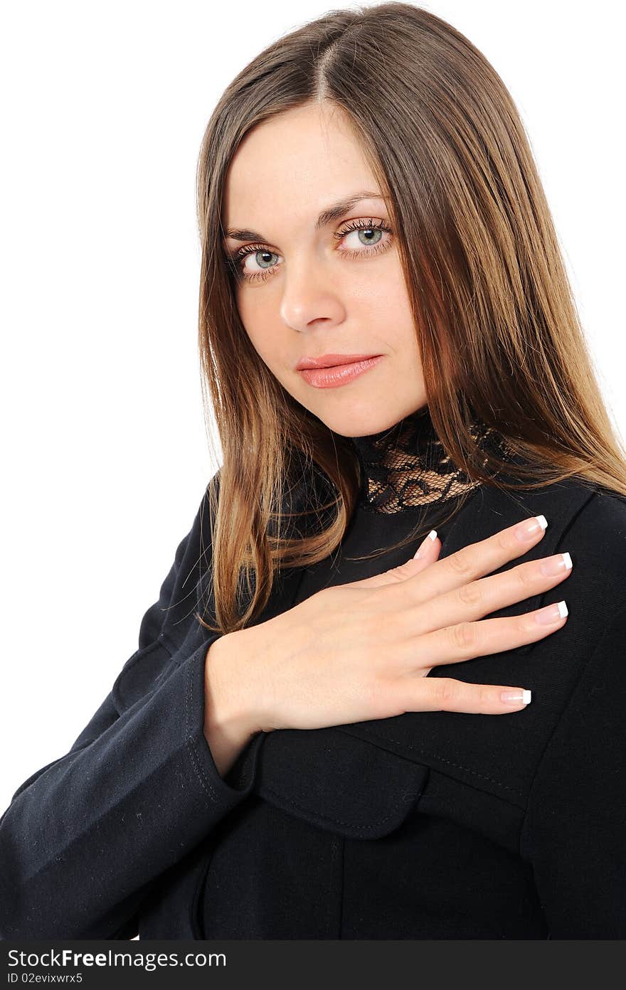 Positive young woman smiling over white background. Positive young woman smiling over white background