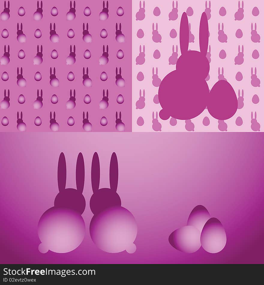 Easter rabbits and eggs. A set of seamless textures and frames. Easter rabbits and eggs. A set of seamless textures and frames.