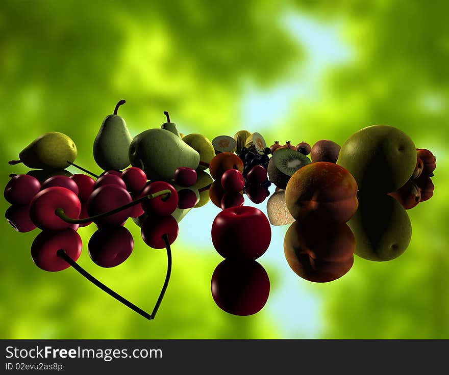 Fruit on a mirrored background. Fruit on a mirrored background