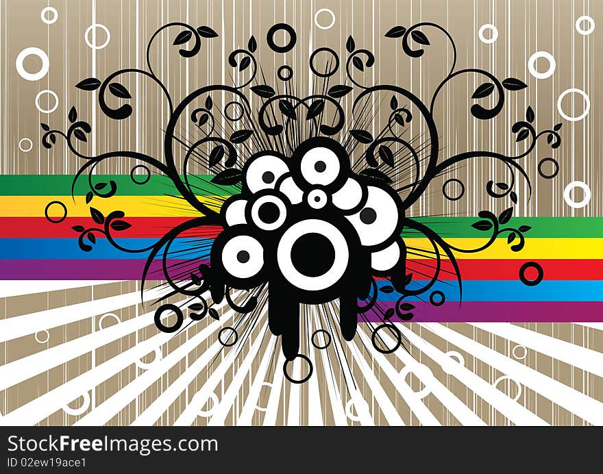 Abstract background with circles, speakers and leaflets. Abstract background with circles, speakers and leaflets