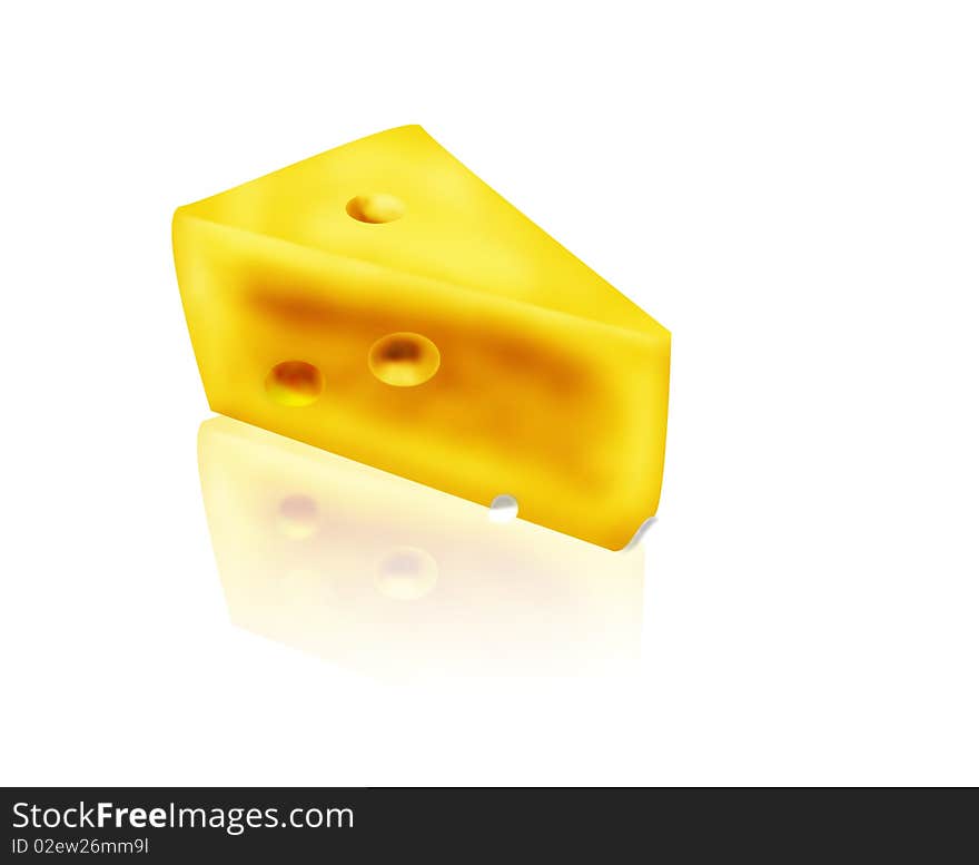 Piece of cheese isolated on white, with reflection. Piece of cheese isolated on white, with reflection