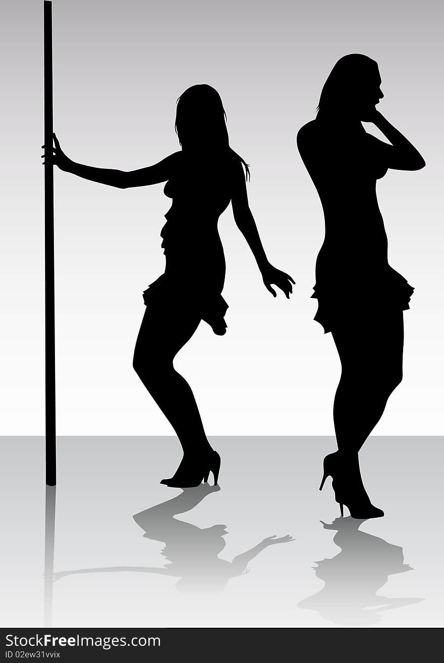 Drawing of girls in dresses. Silhouette women. Drawing of girls in dresses. Silhouette women