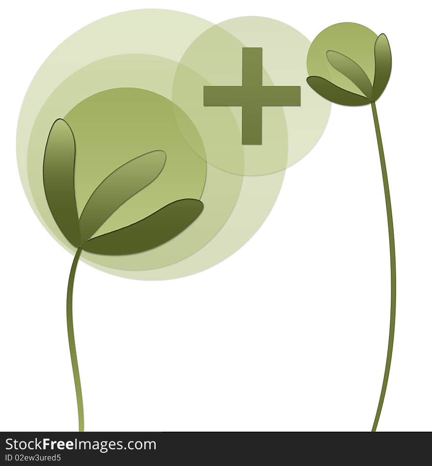 Abstract plants with medical cross on white background