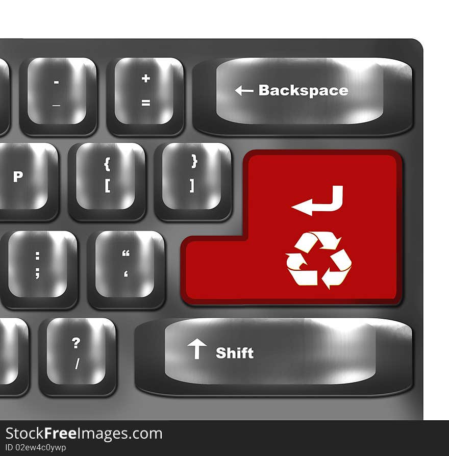 Red button with symbol  for recycling