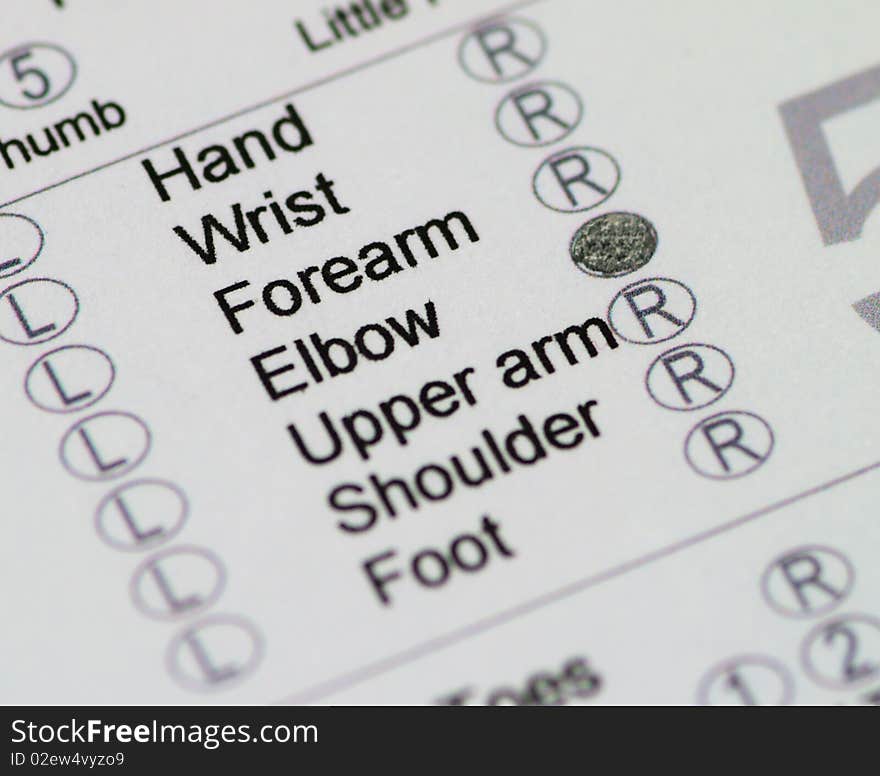 Medical admittance form for injury