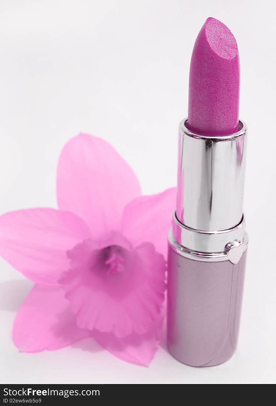 Pink lipstick and pink flower