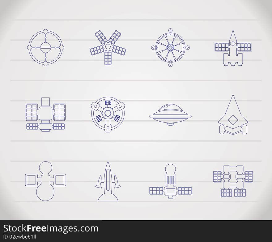 Different kinds of future spacecraft icons - icon set