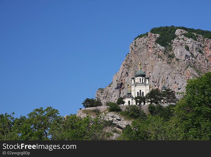 Church in Crimea mountain and blue sky. Church in Crimea mountain and blue sky