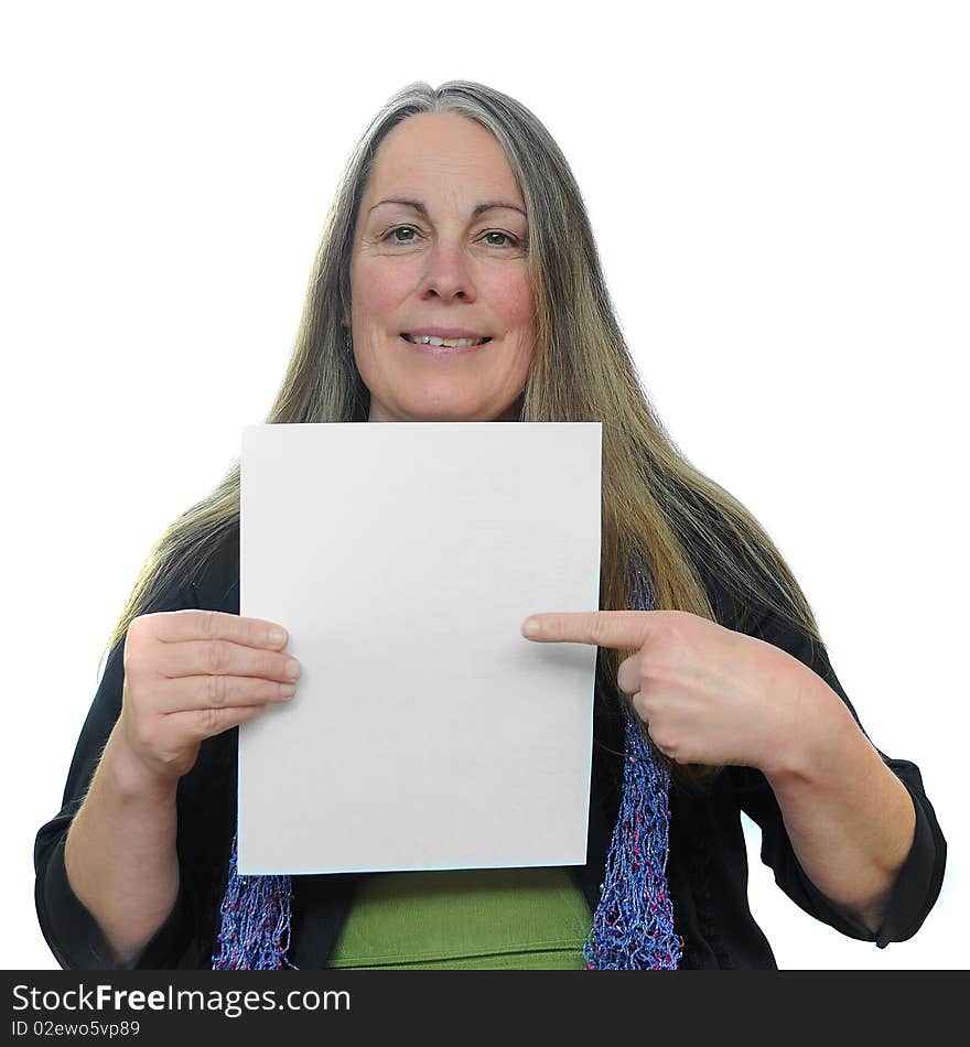 Woman holding a blank piece of paper with white blank empty copyspace on it with room for your text. Woman holding a blank piece of paper with white blank empty copyspace on it with room for your text