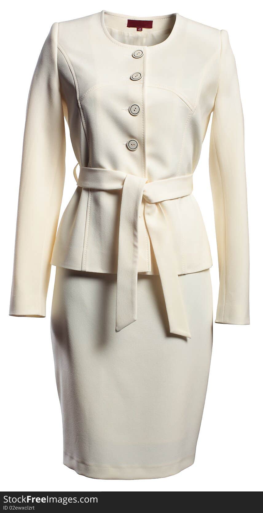 Beige jacket and skirt on a white