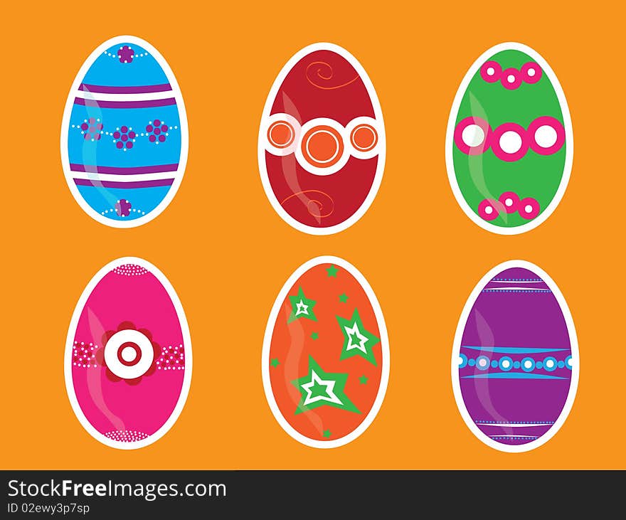 Six easter eggs in different colors