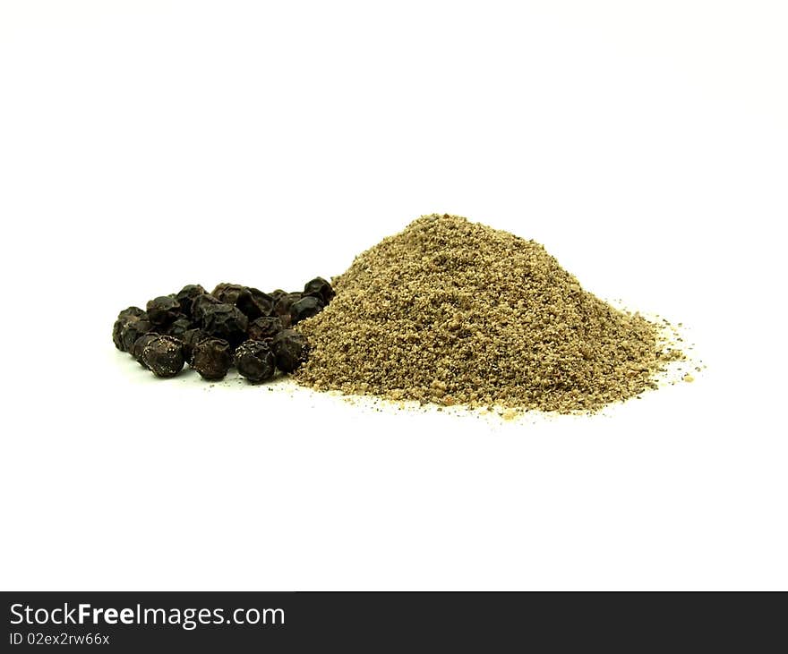 Black pepper on white background