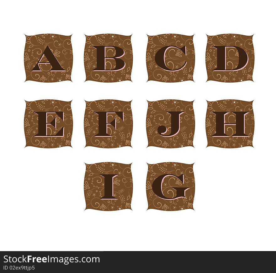 Vintage alphabet on ornamental background